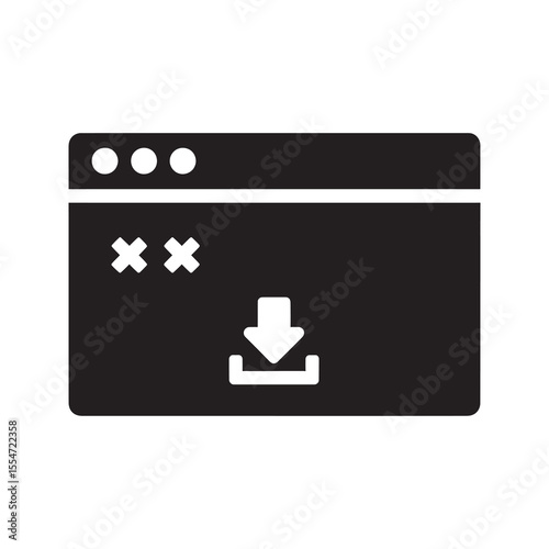 File download icon in browser window for saving data from a server and getting document or software from a website application online vector solid glyph icon