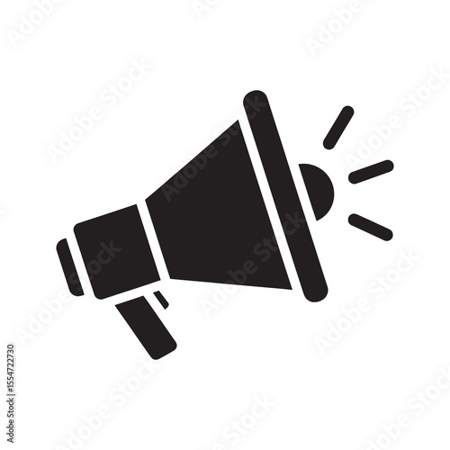 Marketing announcement icon with a loudspeaker for advertising promotion communication and a public relations campaign to spread a business message vector solid glyph icon