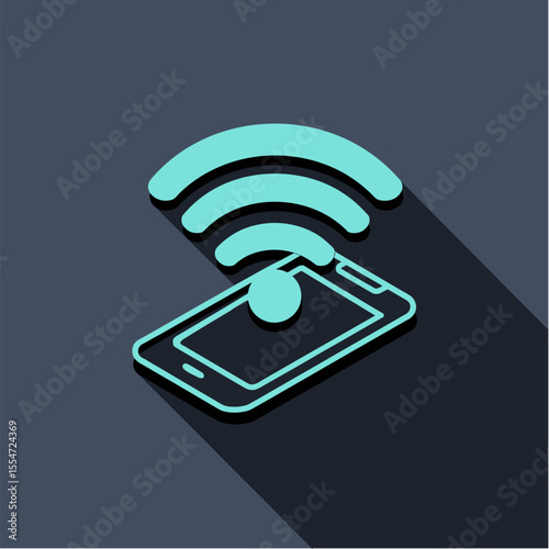 Mobile hotspot, smartphone with Wi-Fi waves in flat vector with dark background, Dark Mode UI style