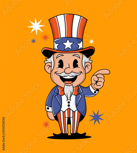 uncle sam retro cartoon mascot.4 th of july celebration theme