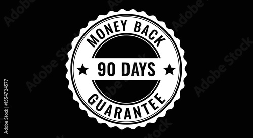 Black and White 90-Day Money-Back Guarantee Stamp with Stars