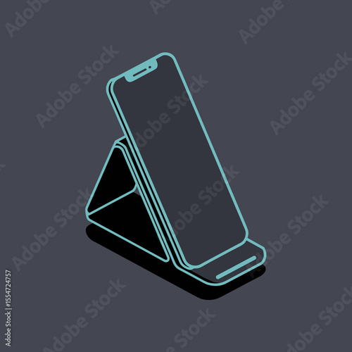 Mobile phone stand in flat vector with dark background, Dark Mode UI style
