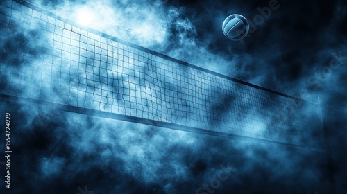 Volleyball net in smoky arena