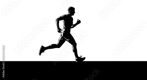 Black and White Silhouette of a Man Running, Dynamic Pose, Active Lifestyle