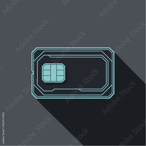 Mobile SIM card in flat vector with dark background, Dark Mode UI style