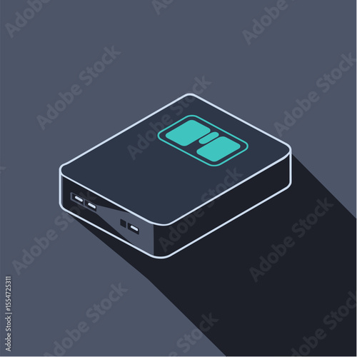 Power bank with charge indicator lights in flat vector with dark background, Dark Mode UI style