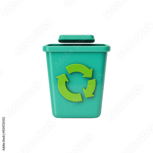 Teal Recycle Bin with Green Arrows on White Background