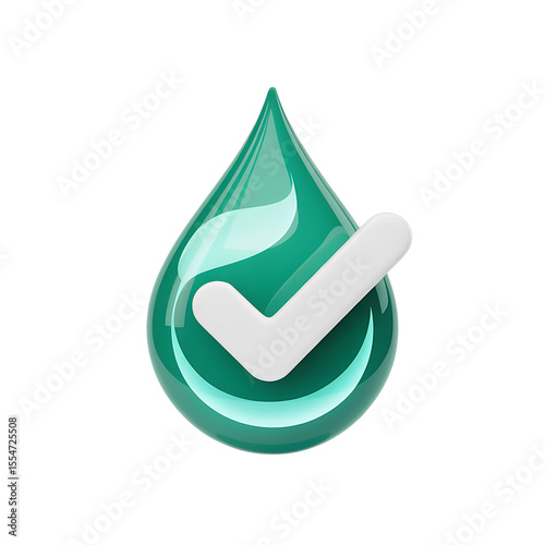 Teal Water Drop with White Checkmark on Black Background