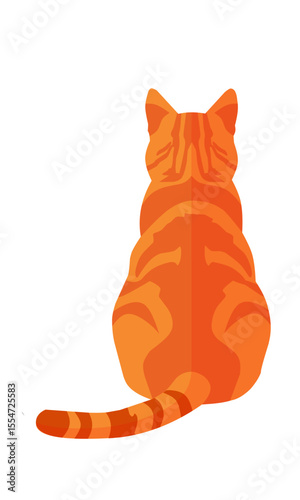 Orange Tabby Cat Vector: Back View, Sitting Pet Illustration