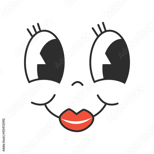 Comic flirting face, cartoon retro character of 70s.