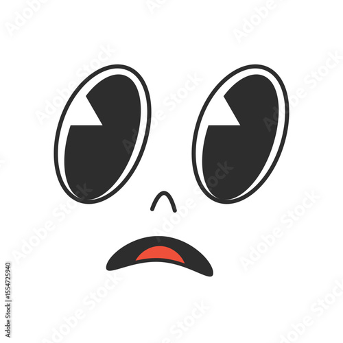Comic sad face, cartoon retro character of 70s.