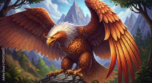 Majestic Golden Eagle Soars Above Serene Mountain Landscape