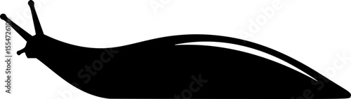 A black silhouette of a slow moving slug with antennae visible
