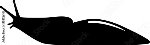 A black silhouette of a slow moving slug with antennae visible
