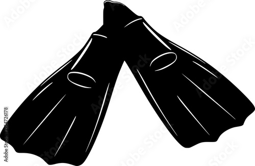 Monochrome image of pair of diving flippers for underwater exploration
