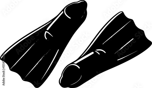 Monochrome image of pair of diving flippers for underwater exploration
