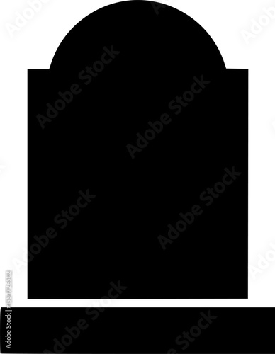 Silhouette of a classic gravestone with rounded top on a white background
