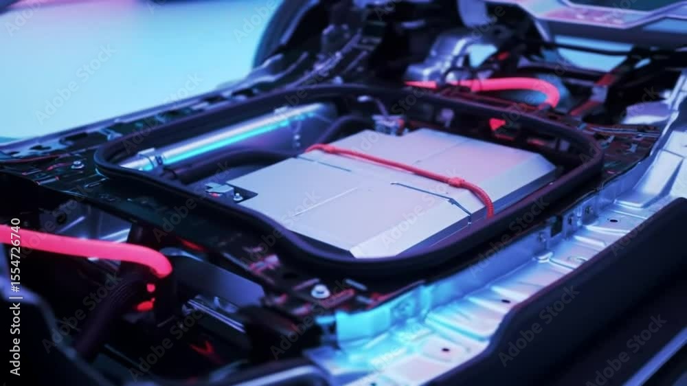 Electric vehicle battery pack inside car chassis