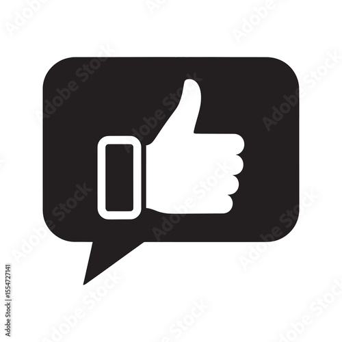 Thumbs up like icon in a speech bubble for social media approval positive feedback and customer satisfaction for a review or recommendation vector solid glyph icon