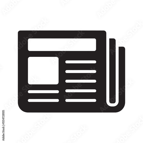 Newspaper icon representing daily news journalism and media publication for reading articles and getting information about current global events vector solid glyph icon