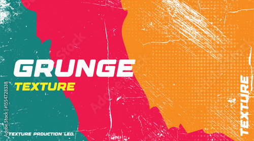 Colorful grunge texture background. Abstract bold distressed poster design with halftone dots and scratch effects. Retro vintage overlay art.