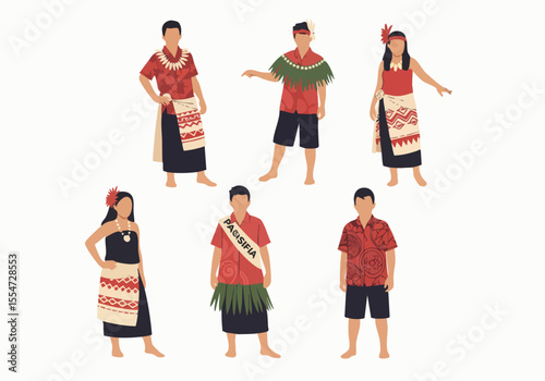 Flat Style Diverse Cultural Costume Character Illustration of Pacific Islanders