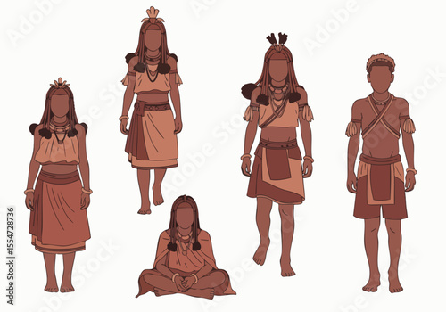 Colorful Flat Illustration of Traditional African Tribal Clothing and People