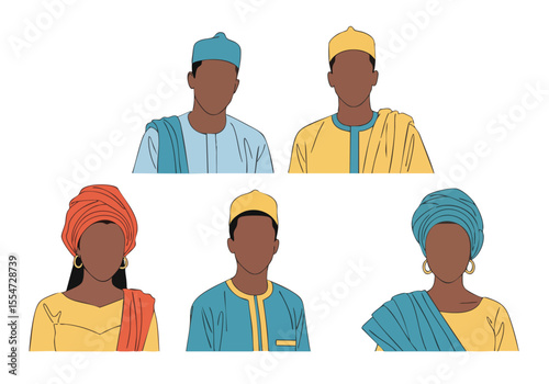 Colorful Illustration of Diverse African People in Traditional Clothing Portrait