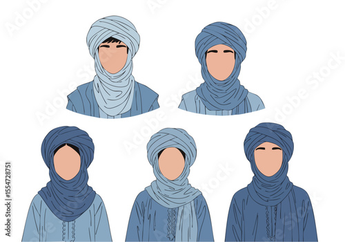 Flat Illustration Various Style Head Covering Hijab Fashion and Culture