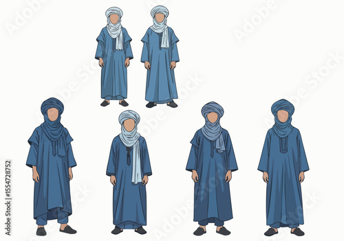 Colorful Flat Illustration of Tuareg Garment Traditional Ethnic Clothing