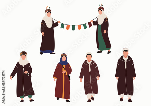 Modern Flat Illustration of Various Moroccan Traditional Clothing Fashion Set
