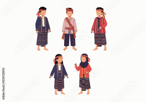 Flat Illustration of Batak Traditional Attire for Children in Indonesia