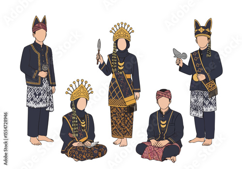 Detailed Illustration of Minangkabau Traditional Wedding Attire People From West Sumatera Indonesia