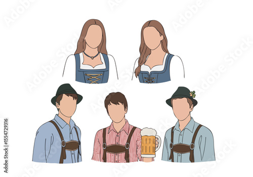 Handdrawn Faceless Oktoberfest People with Traditional Costume Illustration