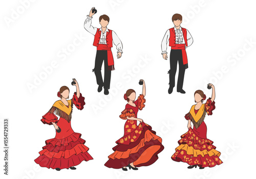 Minimalist Line Drawing Flamenco Dancer Spanish Culture Tradition People Illustration