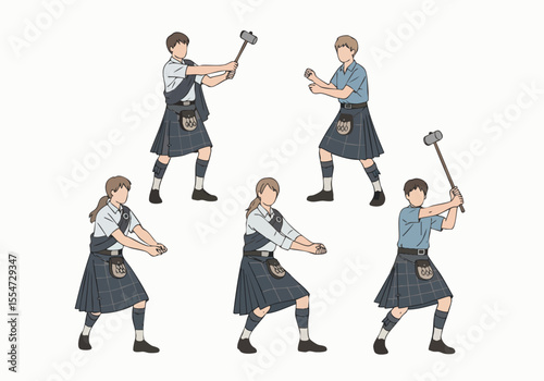 Outline Illustration Athletic Hammer Throw Sport Man Athlete Action