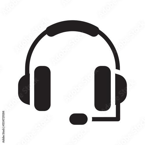 Call center headset icon for a customer support agent providing service and communication for a helpdesk telemarketing and online assistance vector solid glyph icon