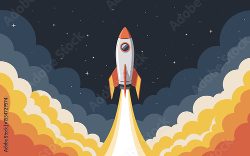 Flat Design Rocket Launch Illustration A Blast Off into Innovation