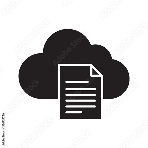 Cloud document icon for online file storage and data access representing a digital paper document on a server for backup and collaboration vector solid glyph icon