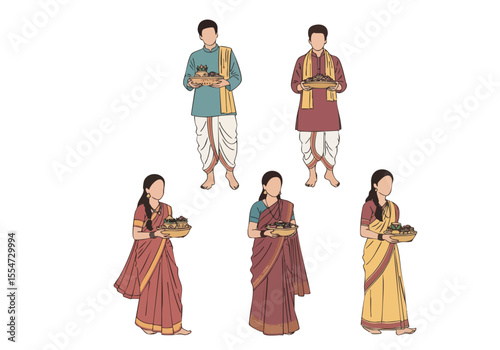 Flat Illustration Indian People in Traditional Dress Character Illustration