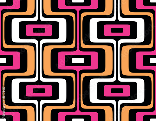 Abstract geometric seamless repeating pattern with a decorative retro design of colorful concentric rectangles. Striped vector illustration for wrapping, textile, cover, and wallpaper.