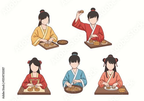 Simple Flat Illustration of People Making Traditional Pastry Food