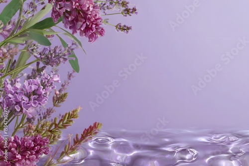 Beautiful natural background for designers with space for text. Flowers, water, freshness, waves, abstract image.