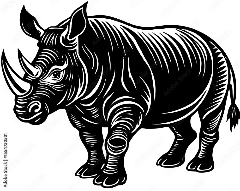 Obraz premium Vector Illustration of Rhinoceros, Strong Wildlife Silhouette Design