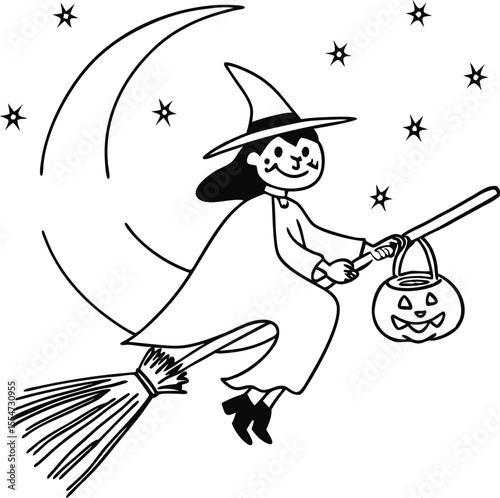 Flying A Broomstick Silhouette Vector ,Halloween witch with broom