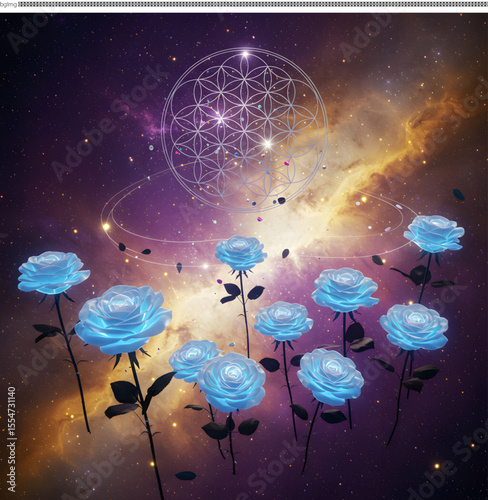 Cosmic Roses Celestial Bloom in a Starry Nebula