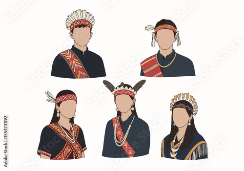 Flat Illustration of Indonesian Ethnic Group Couple Outfit Traditional Costume