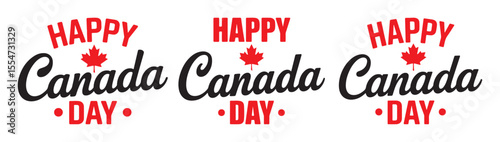 Happy Canada Day Typography Set with Maple Leaf
