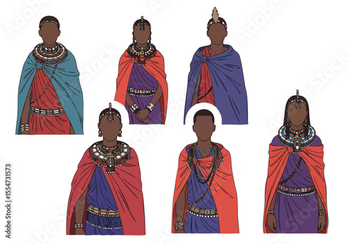 Flat Style Detailed Maasai People Group Traditional Culture Illustration