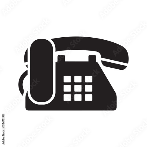 Retro telephone icon representing a classic landline phone for communication conversation and a call from an office or home business contact vector solid glyph icon